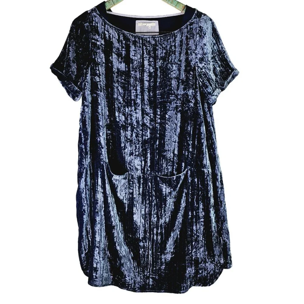 Floreat Anthropologie Blue Crushed Velvet Front Pocket Dress, NWOT, Sz XS - Picture 2 of 10
